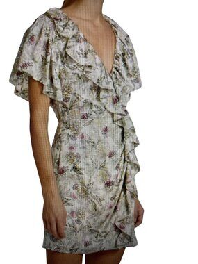 CINQ A SEPT Evans Floral-Ruffle Faux-Wrap Mini Dress Size 00 NWT